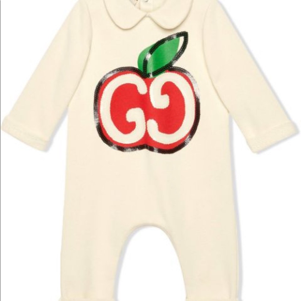 Authentic GUCCI kids white GG apple print cotton one piece for kids
